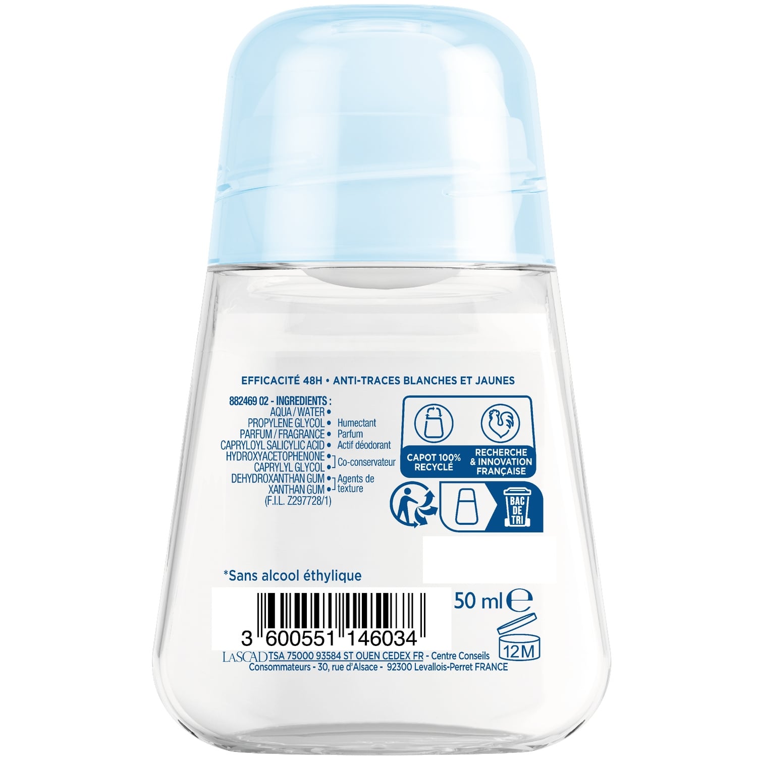Déodorant bille Anti-traces 0% Alcool Invisible NARTA 