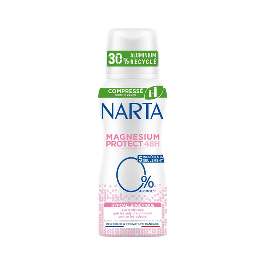 Déodorant Spray Compressé Magnesium Protect 48h 0% Alcool Hypoallergénique NARTA le flacon de 100mL