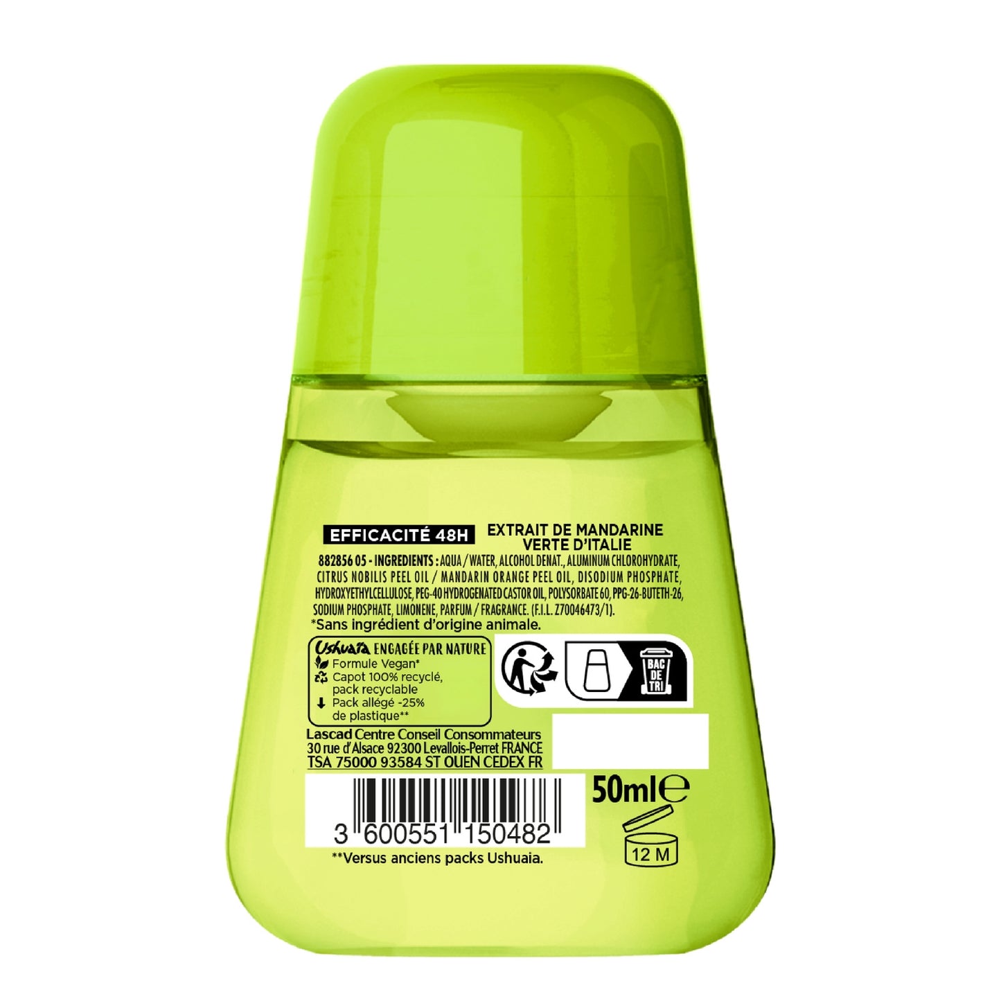 Déodorant bille Anti-transpirant Anti-humidité 48H Mandarine Vert d'Italie USHUAIA 