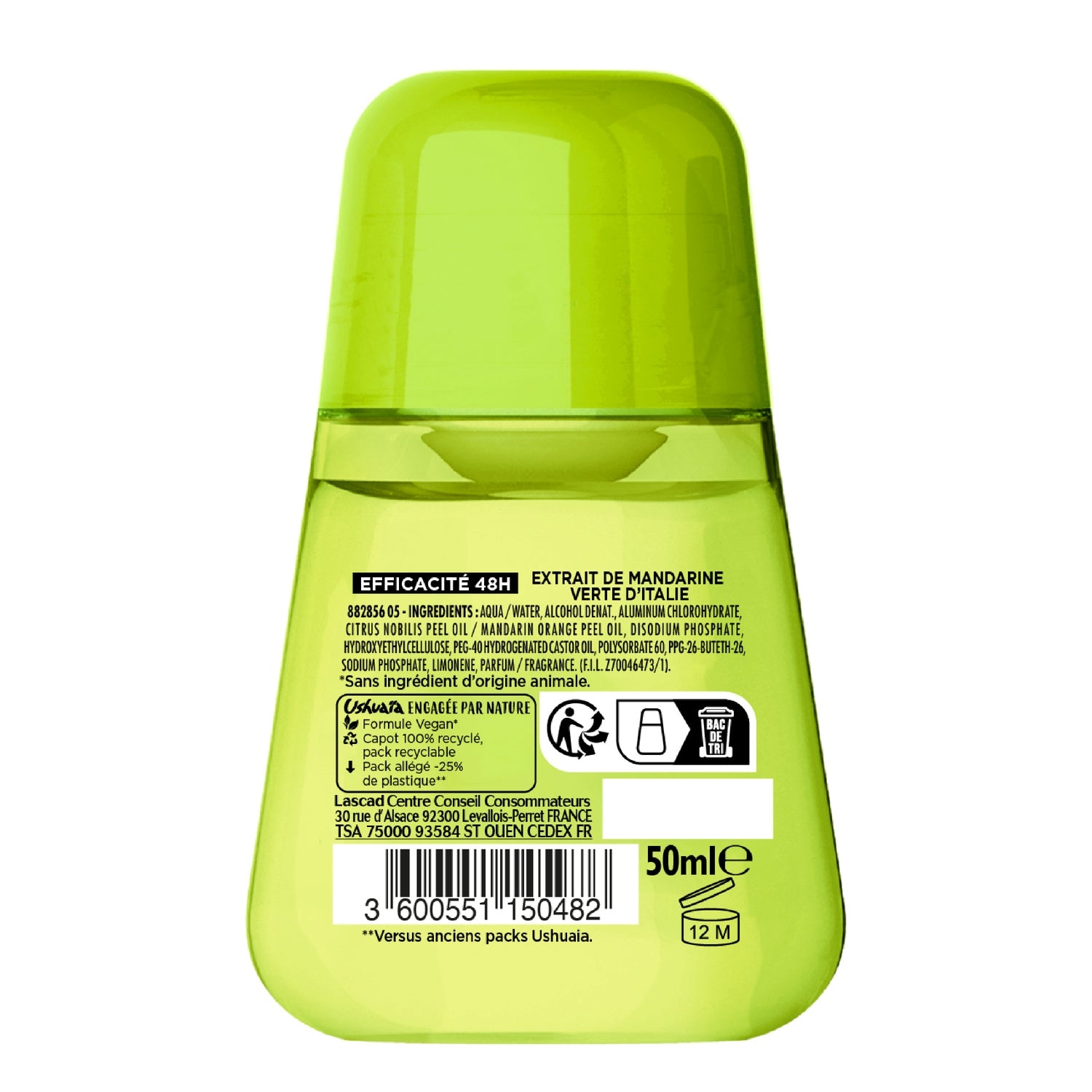 Déodorant bille Anti-transpirant Anti-humidité 48H Mandarine Vert d'Italie USHUAIA 