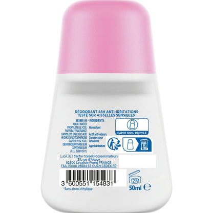 Déodorant bille Anti-Irritations 48H 0% Alcool Peau sensible MIXA 