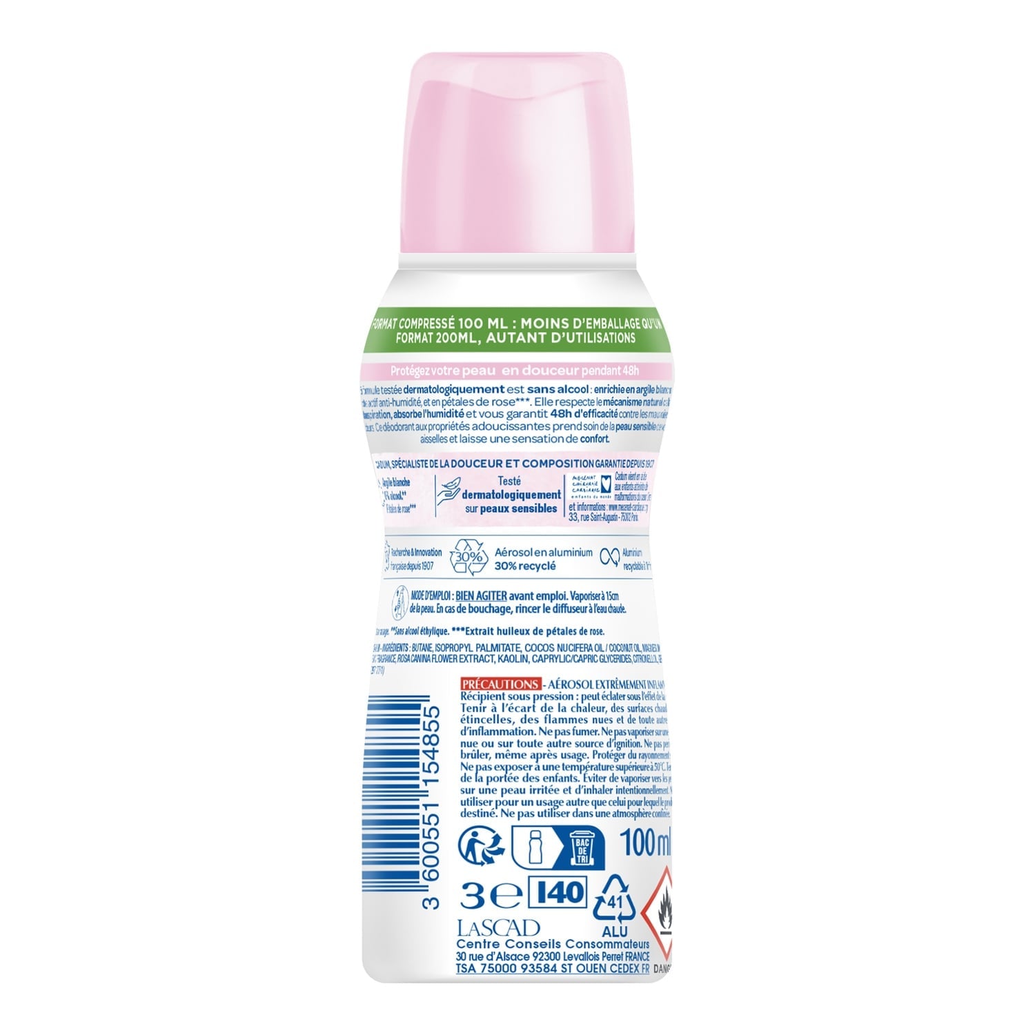 Déodorant spray Efficacité 48h Argil'protect Douceur de Rose CADUM 