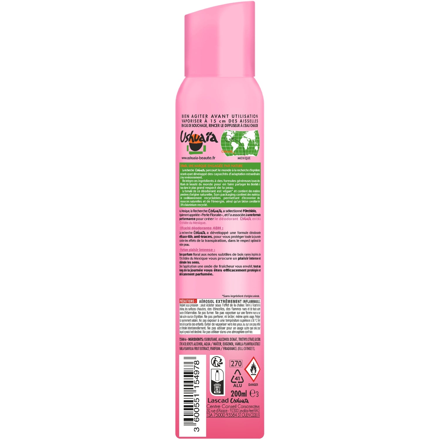 Déodorant spray Efficacité 48h Orchidée USHUAIA 