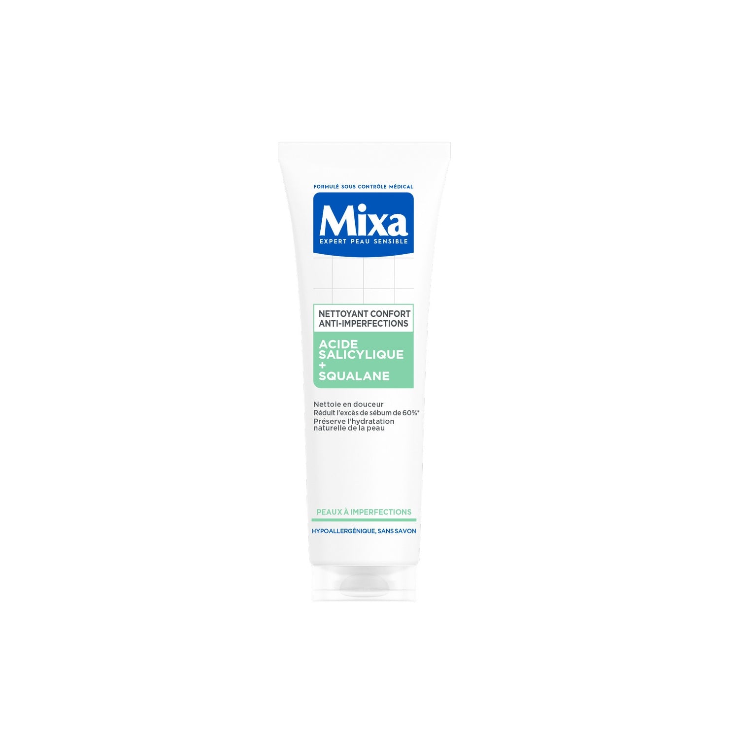 Nettoyant Visage Peau à Imperfections Confort Anti-Imperfections Nettoie et Démaquille Acide Salicylique Squalane MIXA 