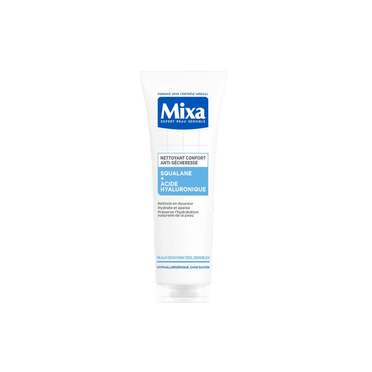 Nettoyant Visage Peau Déshydratée Sensible Confort Anti-sècheresse Nettoie Hydrate Apaise Squalane Acide Hyaluronique MIXA 
