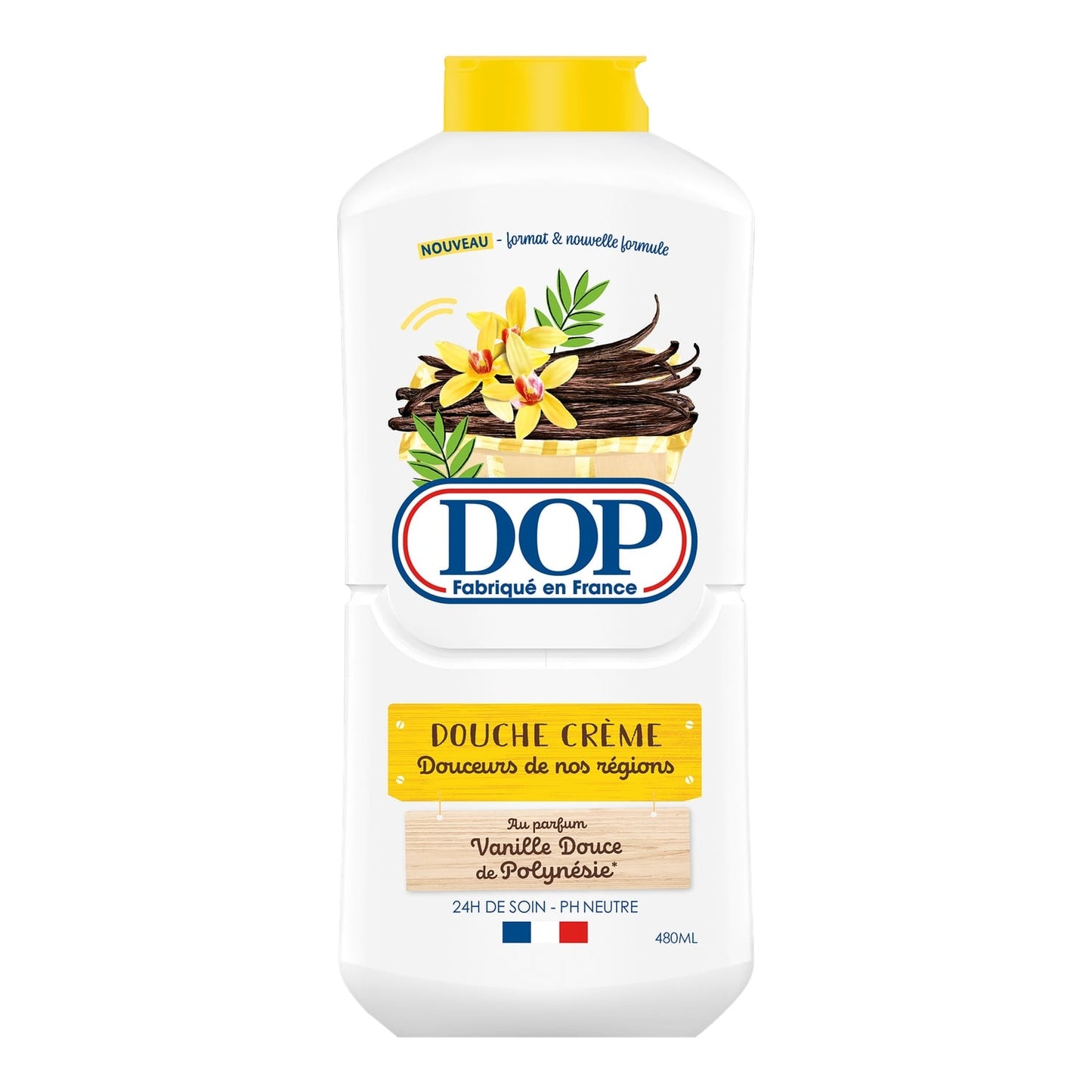 Douche Crème Crème 24H De Soin pH Neutre Parfum Vanille Douce de Polynésie Fabriqué en France DOP 