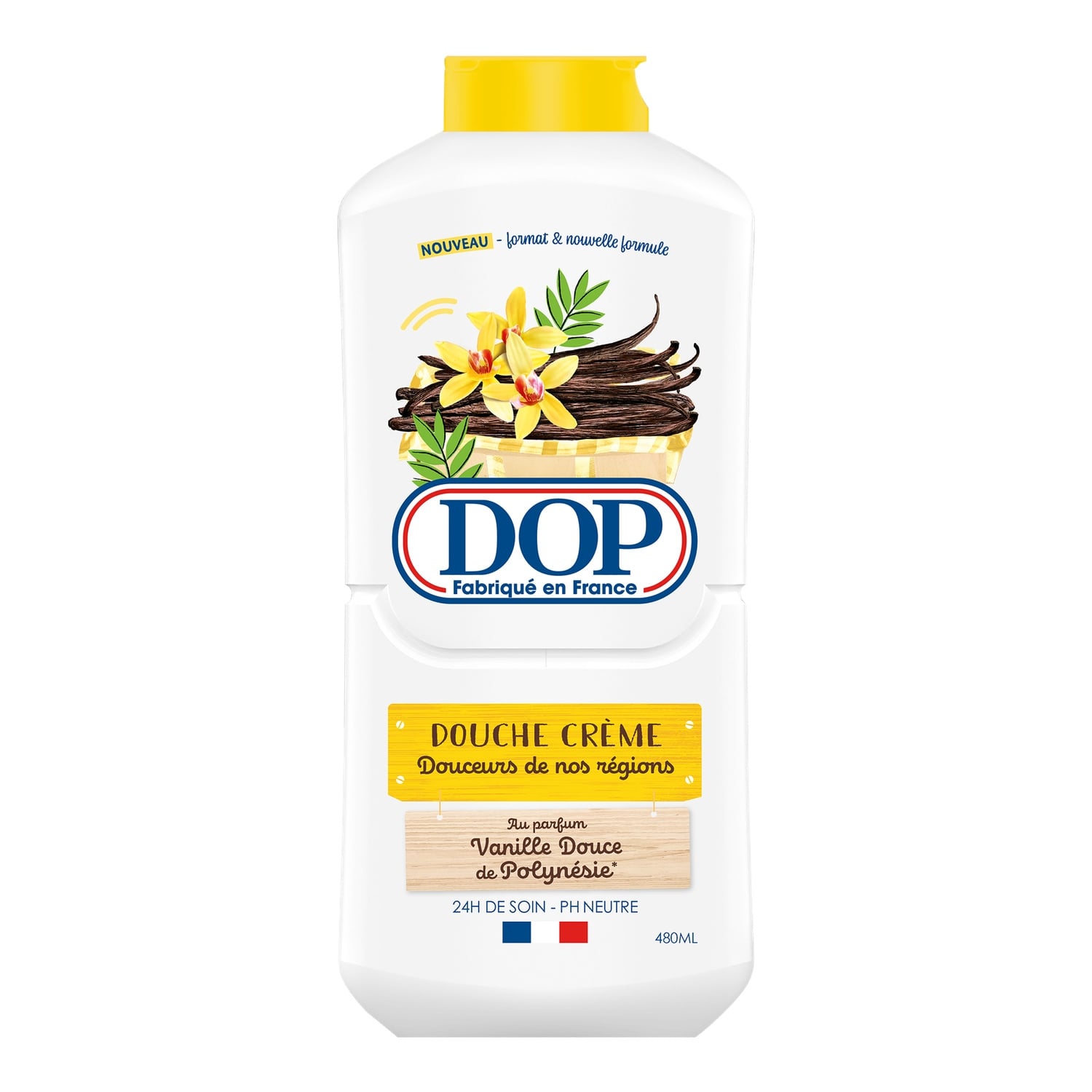 Douche Crème Crème 24H De Soin pH Neutre Parfum Vanille Douce de Polynésie Fabriqué en France DOP 