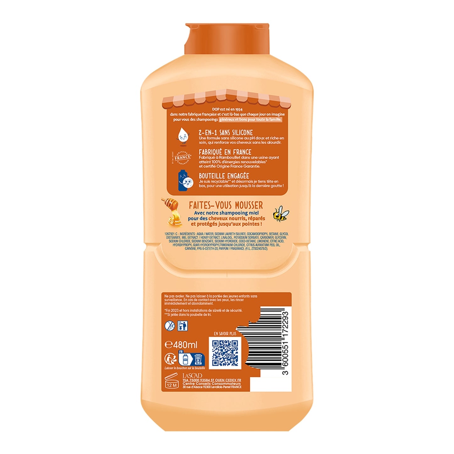 Shampoing 2en1 Renforçant pour Cheveux secs et cassants Miel DOP 