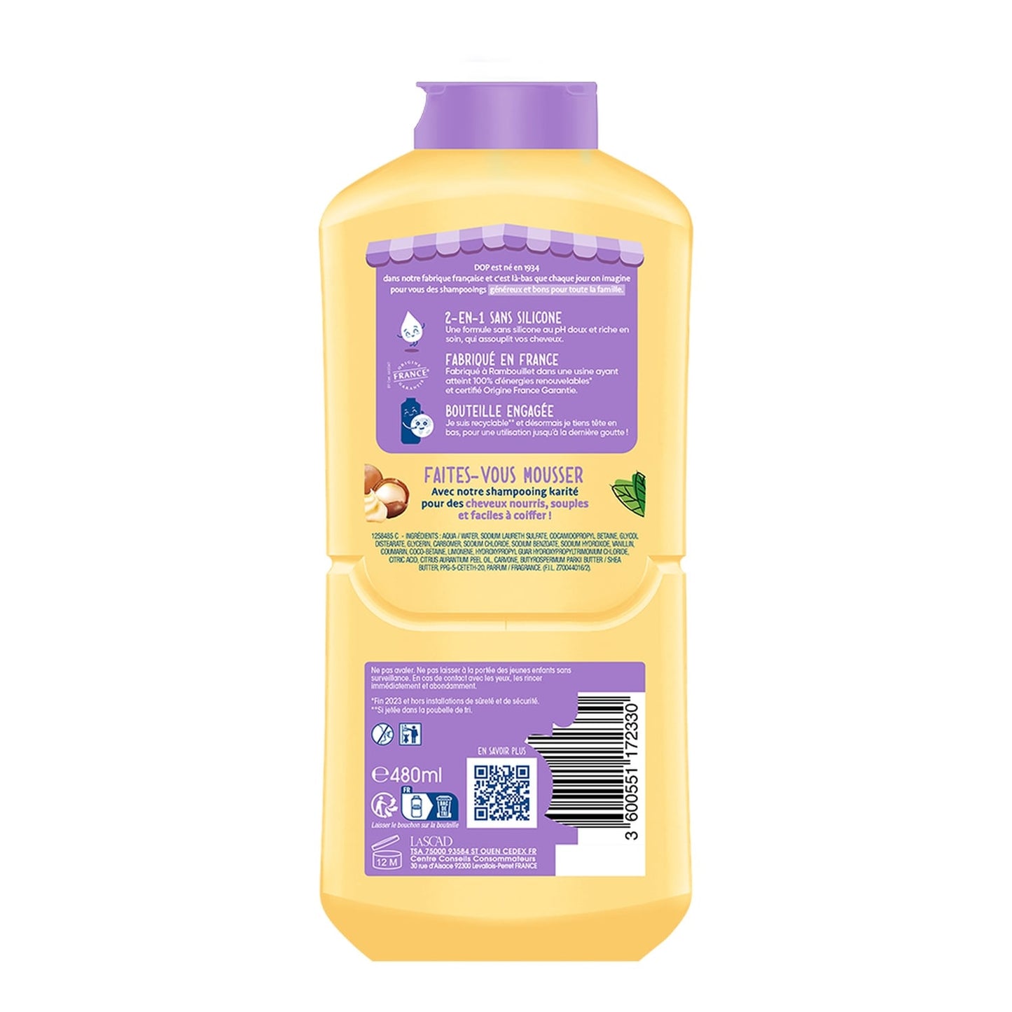 Shampoing Nourrissant 2En1 pour Cheveux bouclés à frisés Karité Sans Silicone DOP 