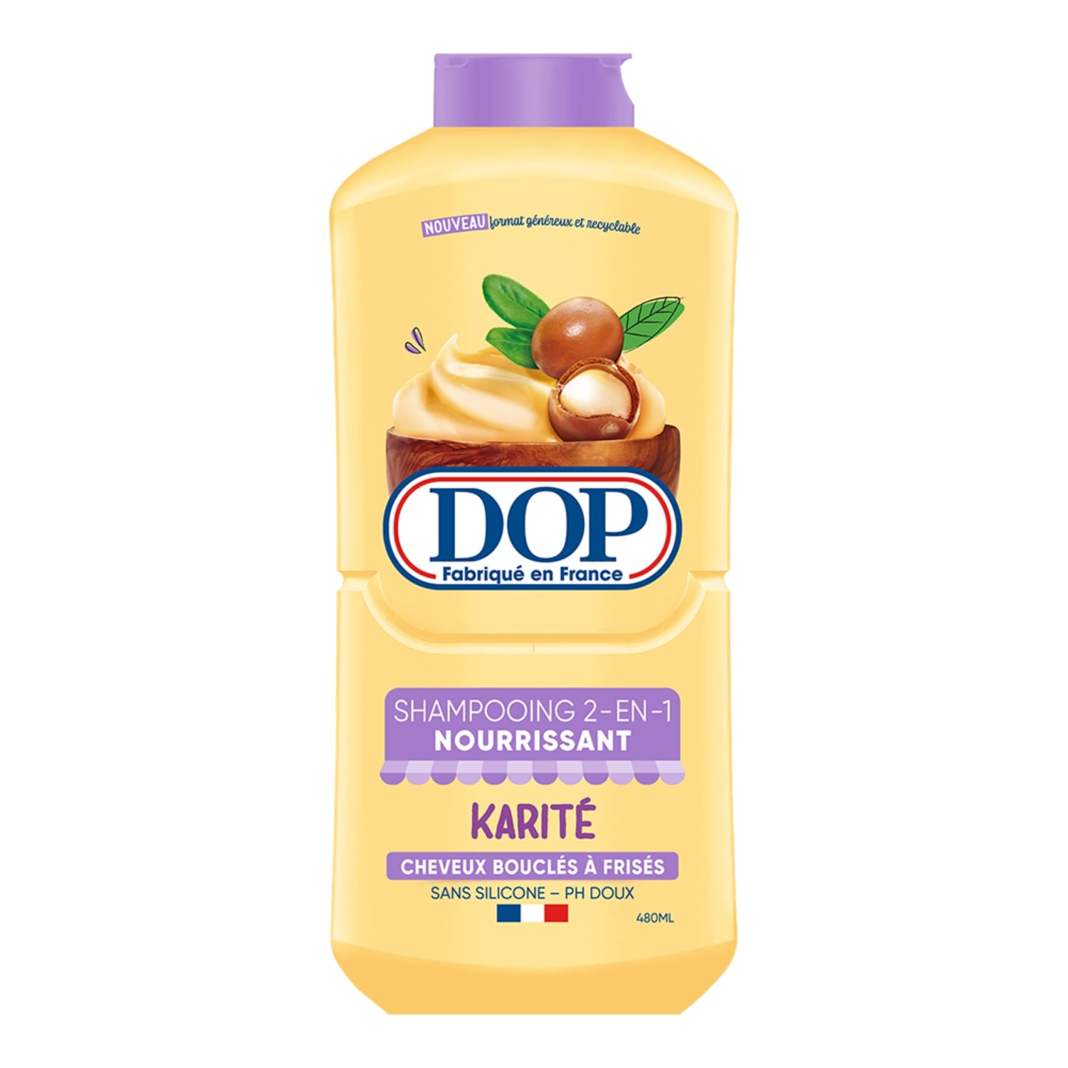 Shampoing Nourrissant 2En1 pour Cheveux bouclés à frisés Karité Sans Silicone DOP 