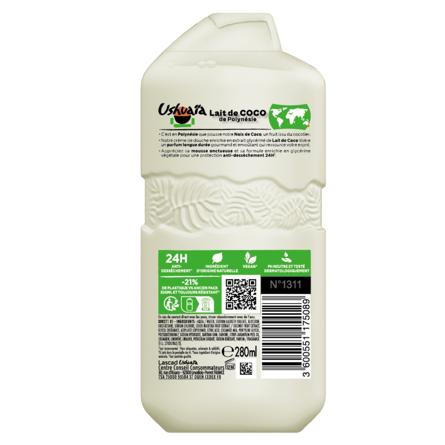 Crème de Douche Nourrissante Lait de Coco de Polynésie USHUAIA 