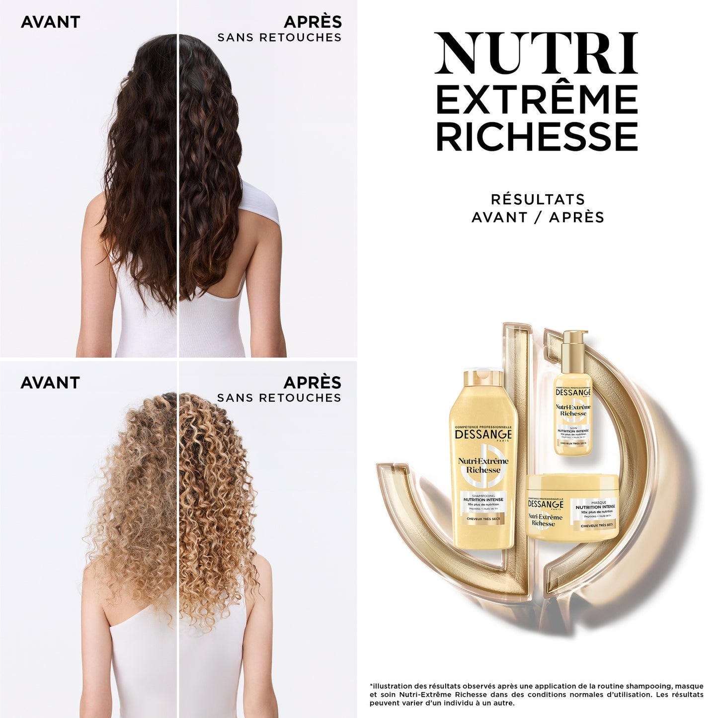 Soin cheveux Cheveux Très Secs Nutrition Intense Peptides Huile de lin DESSANGE 