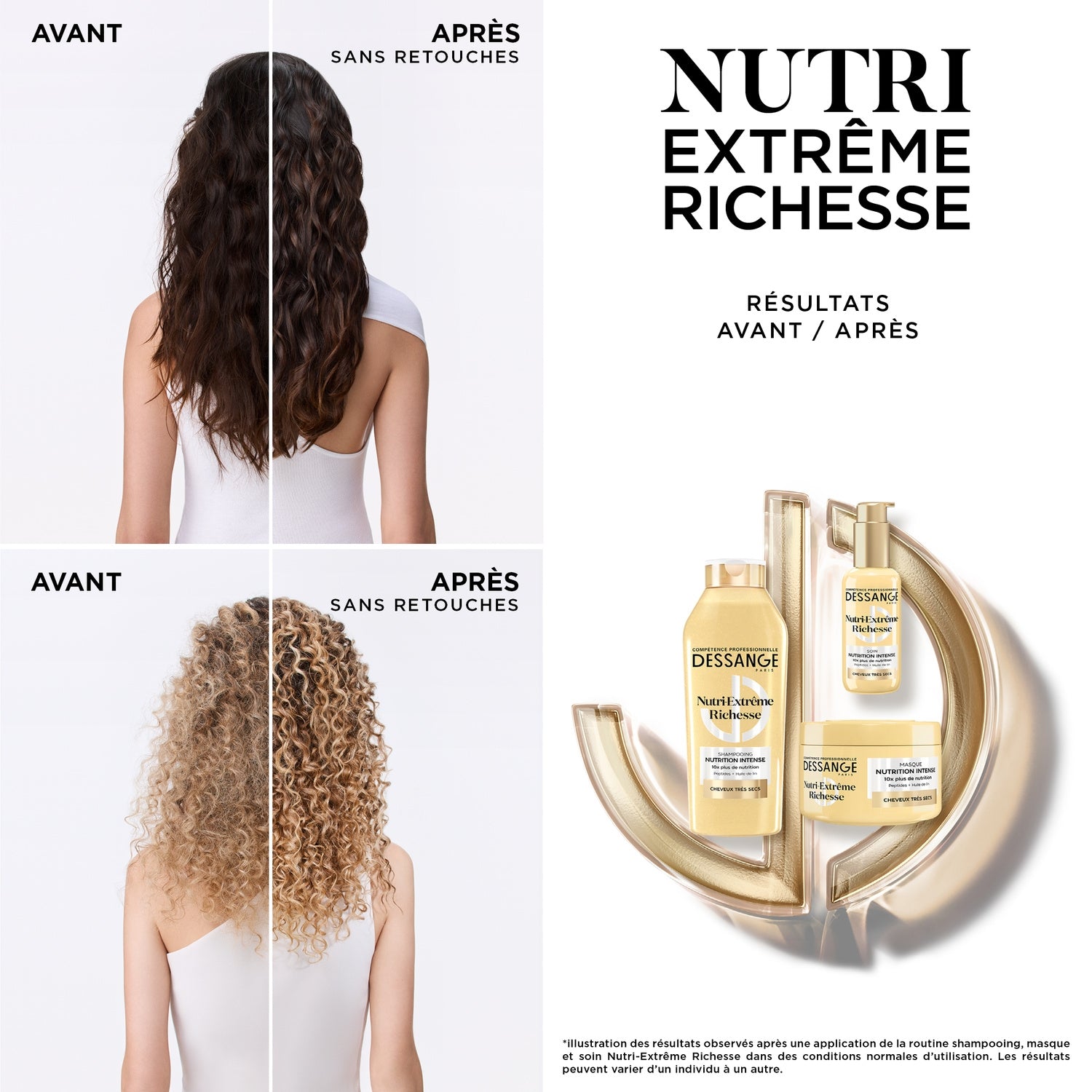 Soin cheveux Cheveux Très Secs Nutrition Intense Peptides Huile de lin DESSANGE 