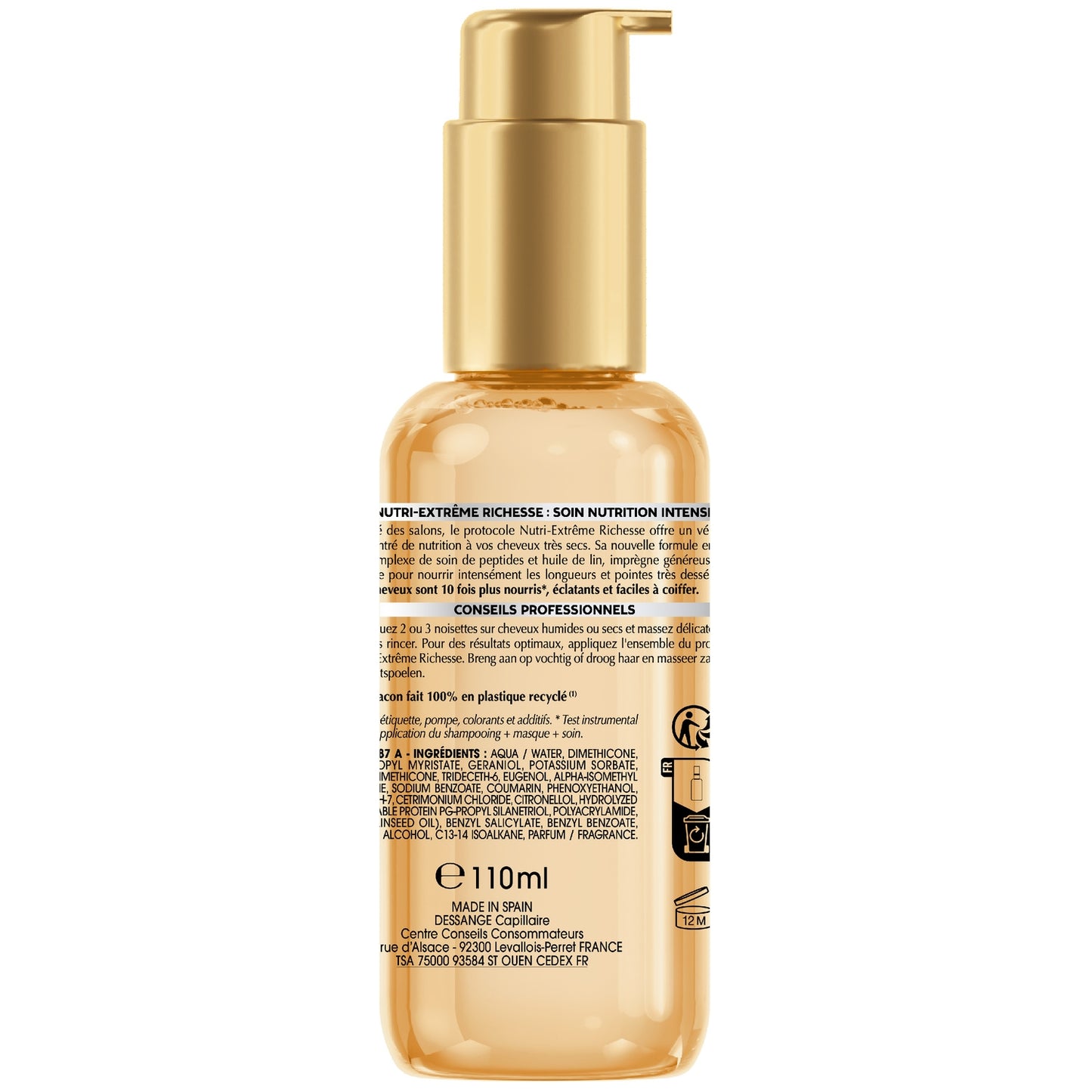 Soin cheveux Cheveux Très Secs Nutrition Intense Peptides Huile de lin DESSANGE 