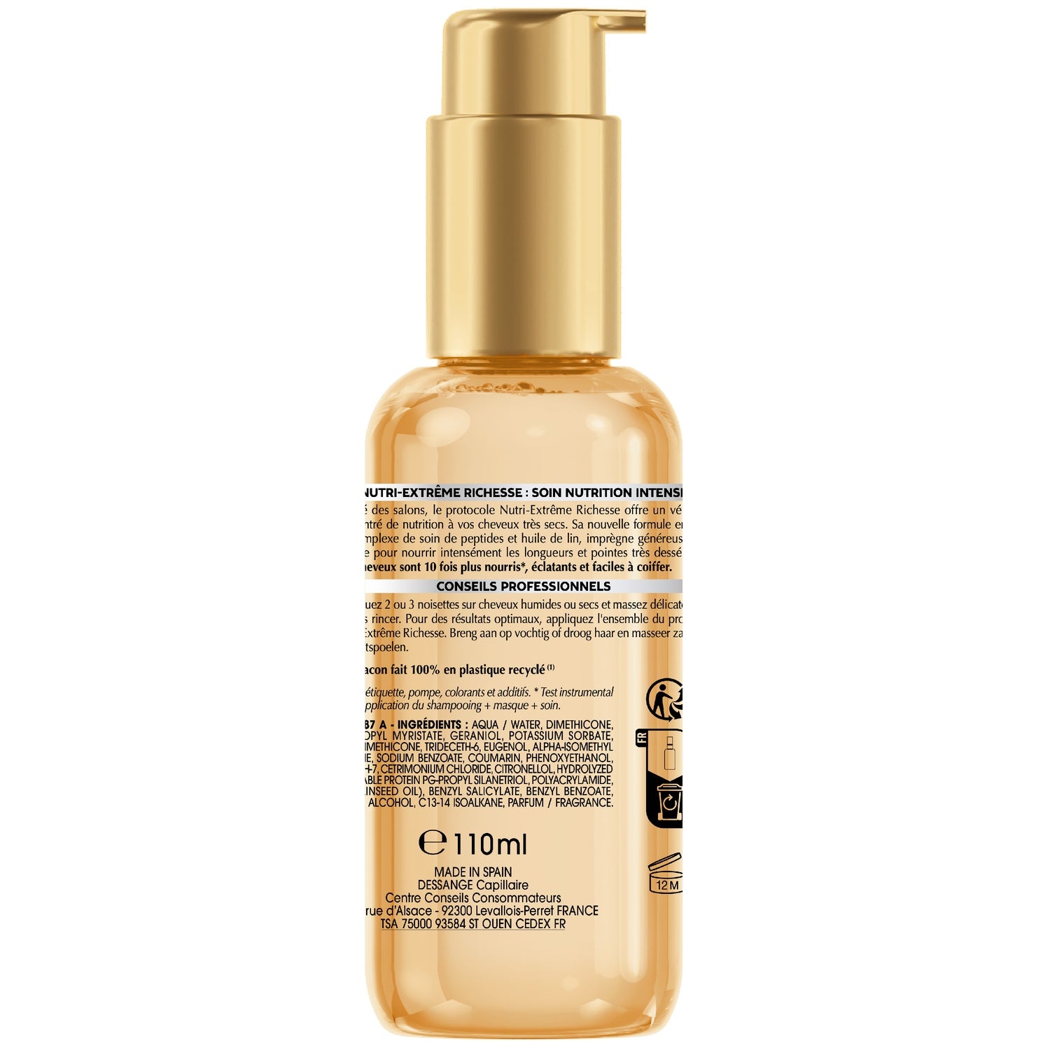 Soin cheveux Cheveux Très Secs Nutrition Intense Peptides Huile de lin DESSANGE 