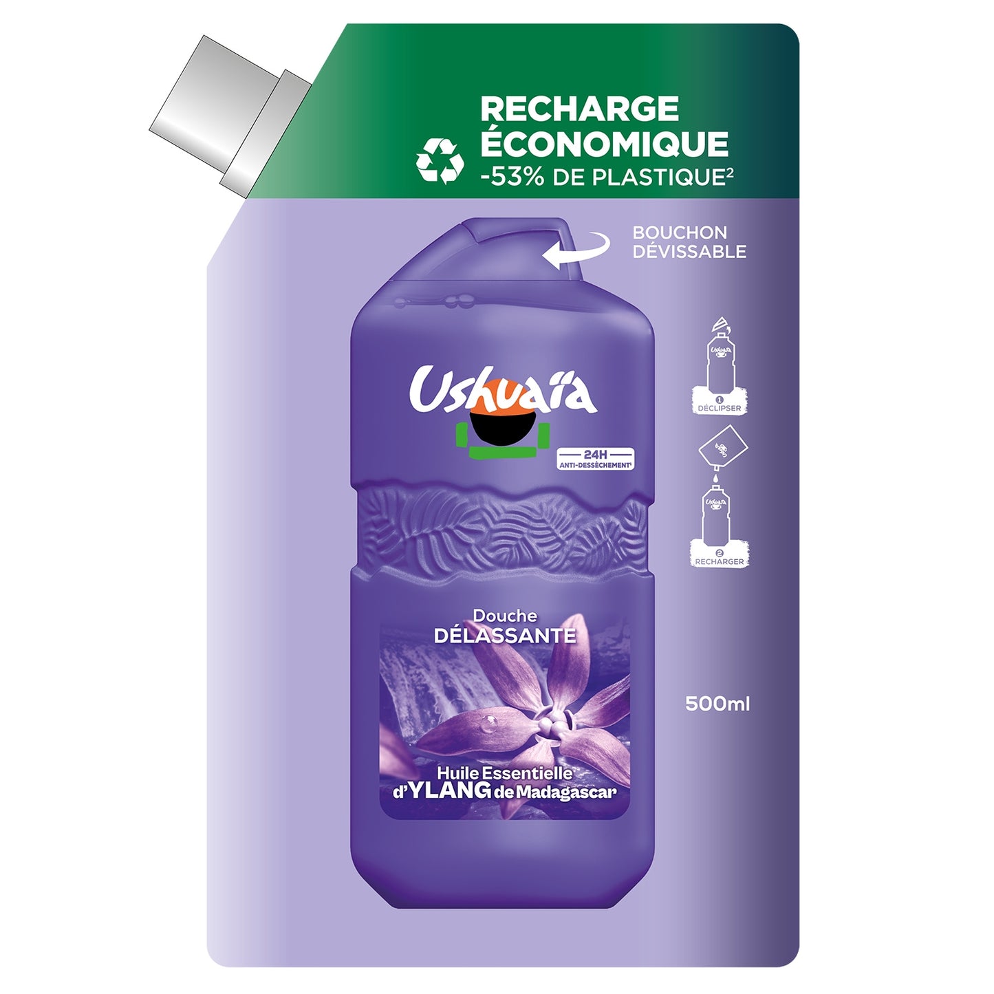Gel Douche Délassante Huile Essentielle D'Ylang De Madagascar Recharge Économique USHUAIA 