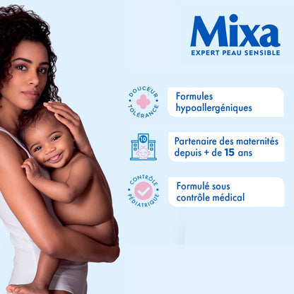 Lait de toilette bébé Nettoie et hydrate Corps et visage à la Vitamine E et à l'Huile d'Amande Douce Très Doux Hypoallergénique Maxi Format Familial MIXA BEBE 