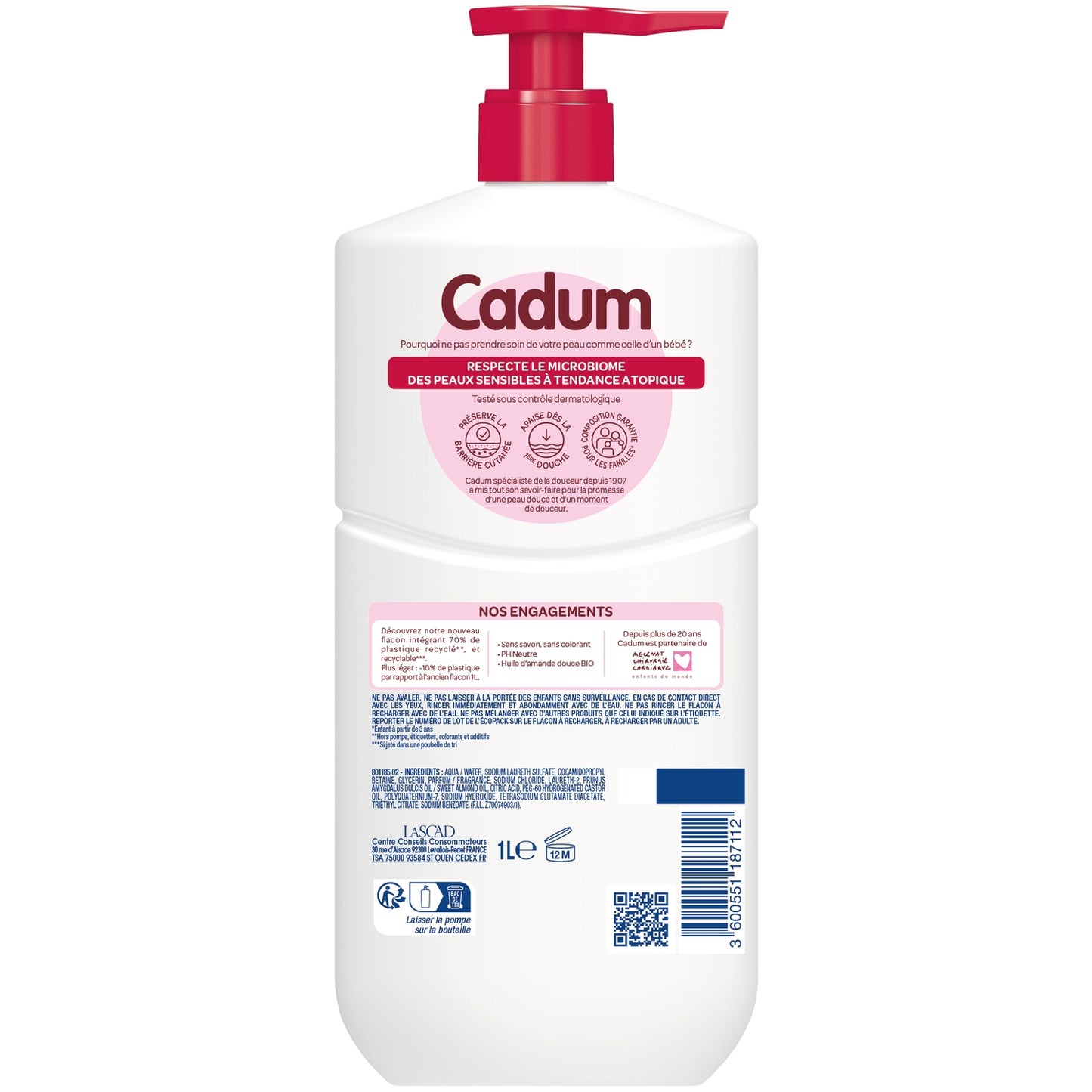 Gel Lavant Dermo-Respect à l'Huile d'Amande Douce Bio pour Peaux Sensibles CADUM 