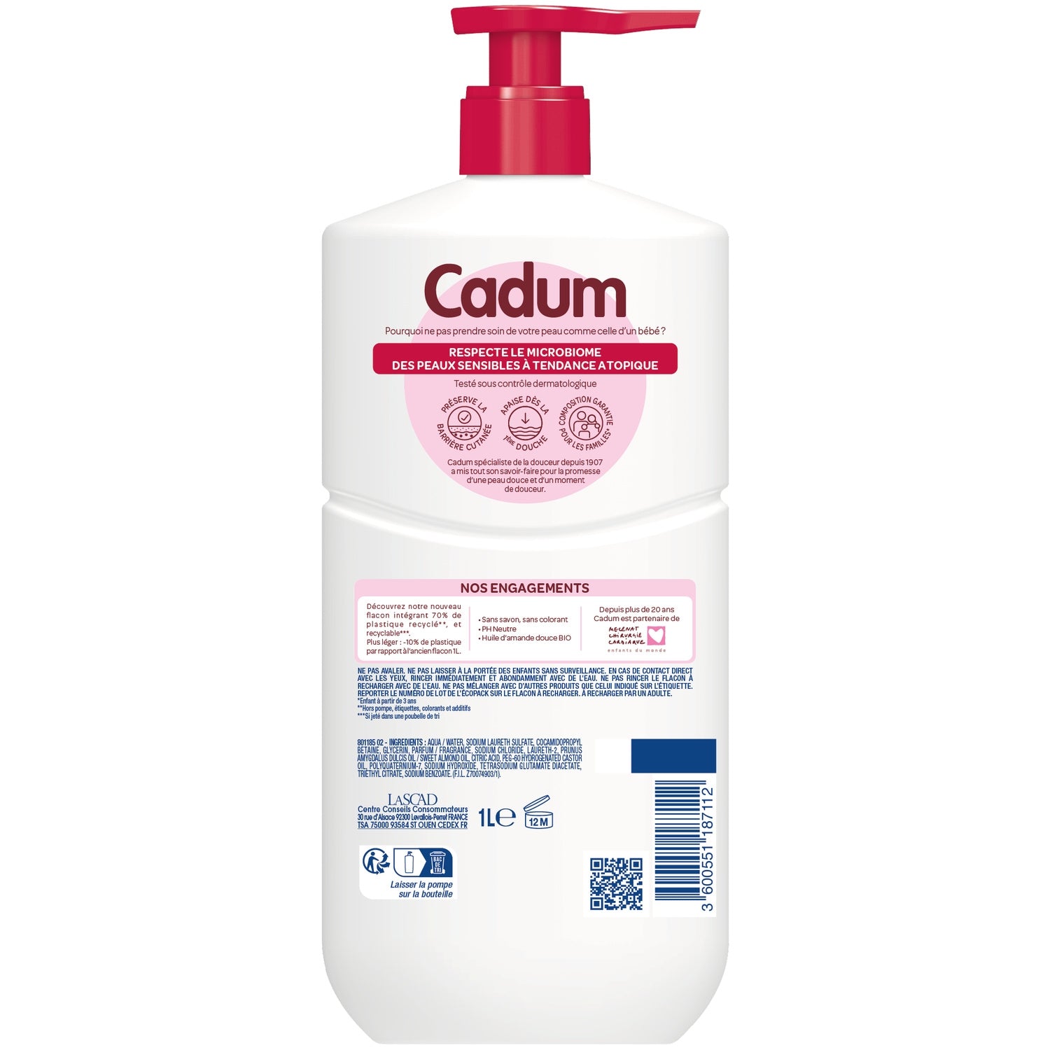 Gel Lavant Dermo-Respect à l'Huile d'Amande Douce Bio pour Peaux Sensibles CADUM 