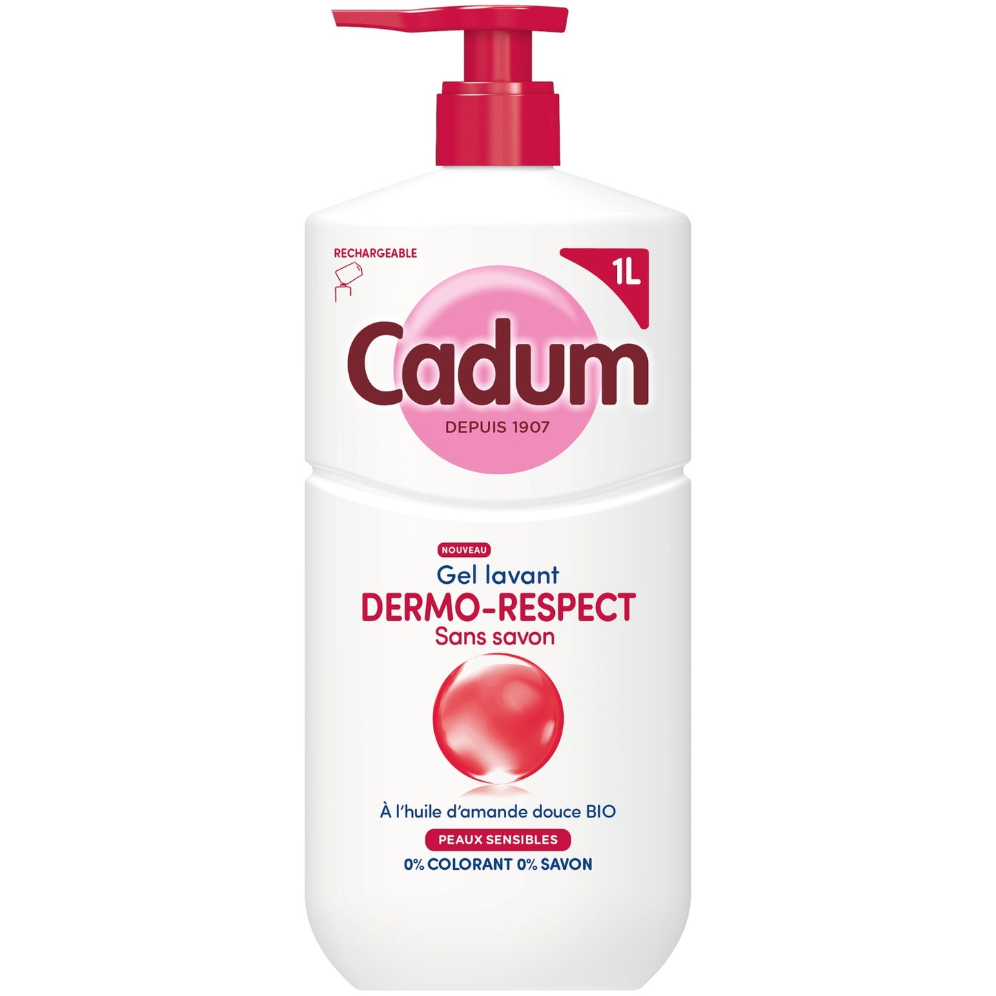 Gel Lavant Dermo-Respect à l'Huile d'Amande Douce Bio pour Peaux Sensibles CADUM 