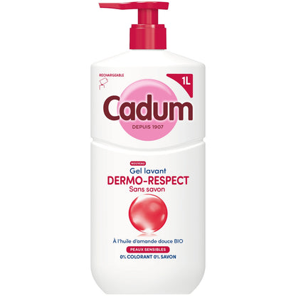 Gel Lavant Dermo-Respect à l'Huile d'Amande Douce Bio pour Peaux Sensibles CADUM 