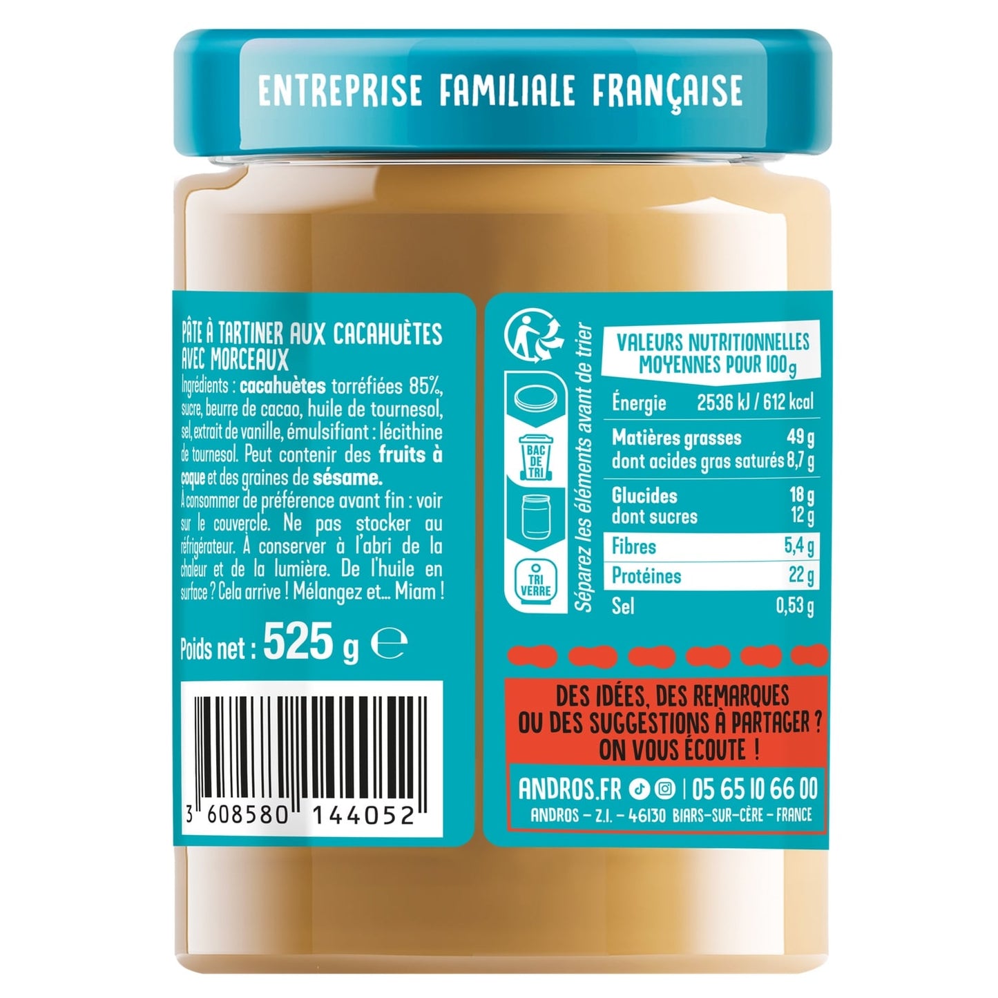 Pâte à Tartiner Cacahuète Croquant ANDROS BE NUTS 