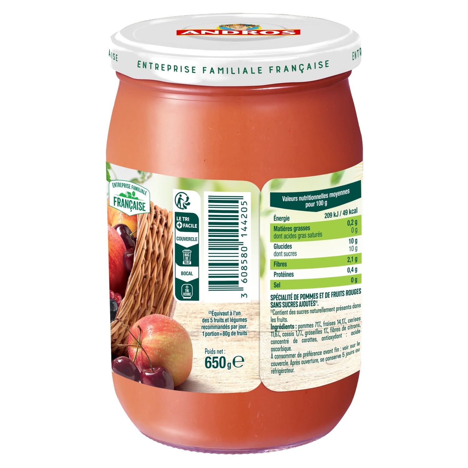 Compote pomme fruits rouges ANDROS 