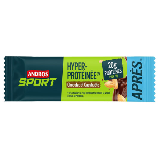 Barre Hyper-Protéinée Chocolat Cacahuète ANDROS SPORT la barre de 55g