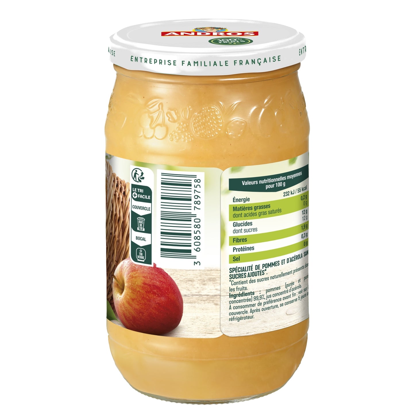 Compote pomme s/sucres ajoutés ANDROS 