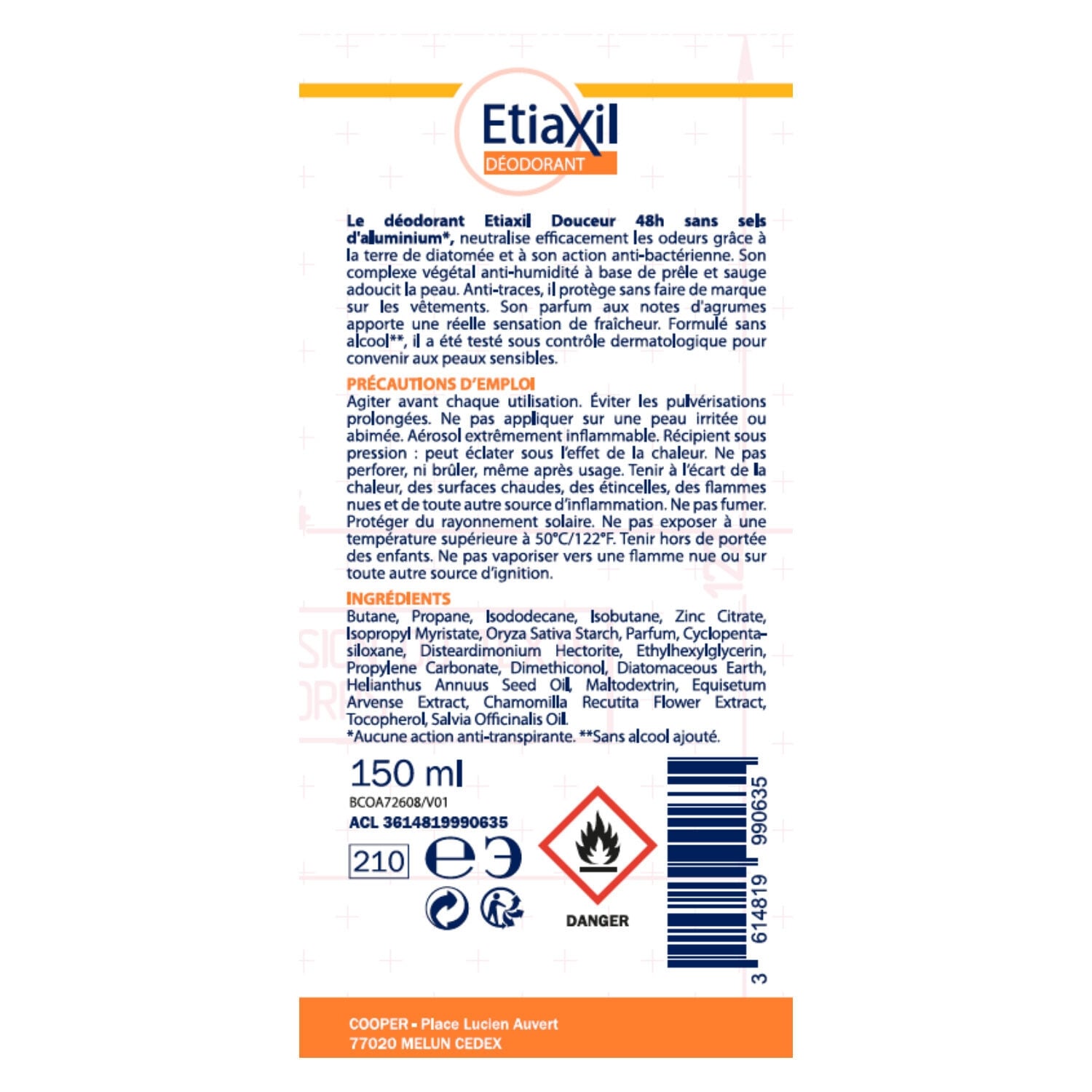Déodorant Mixte Efficacité 48h Sans Aluminium ETIAXIL 