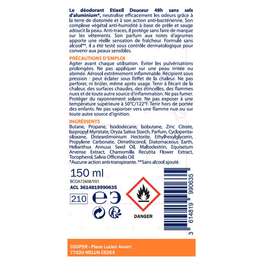 Women's Deodorant Spray 48h Effectiveness Diatomaceous Earth Aluminum-Free ETIAXIL