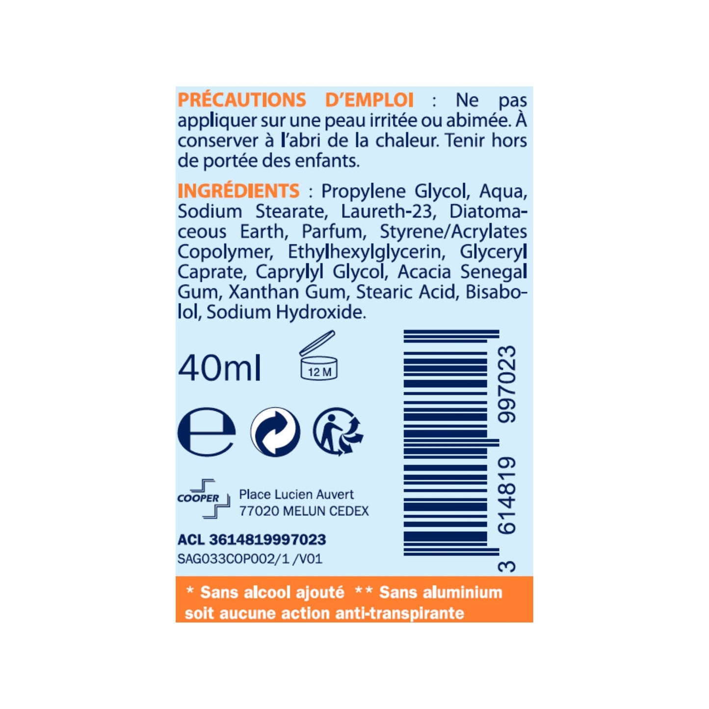 Damen Deodorant Stick Empfindliche Haut 48h Wirksamkeit Aluminiumfrei Zitrus ETIAXIL