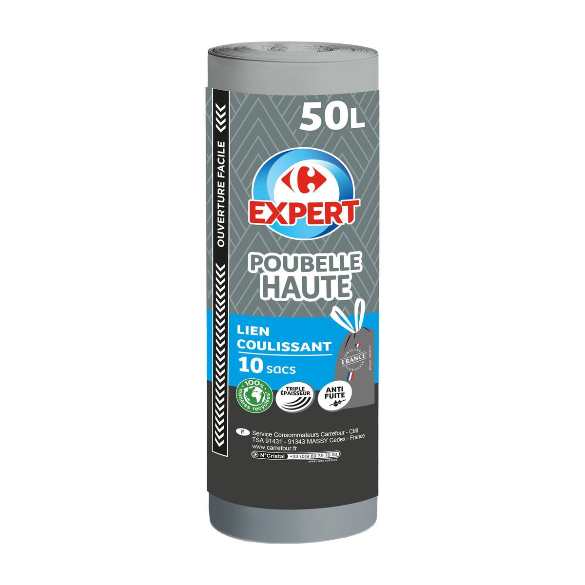 Sac poubelle à lien coulissant, spécial poubelle haute 50L EXPERT 