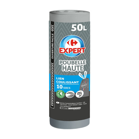 Sac poubelle à lien coulissant, spécial poubelle haute 50L EXPERT 