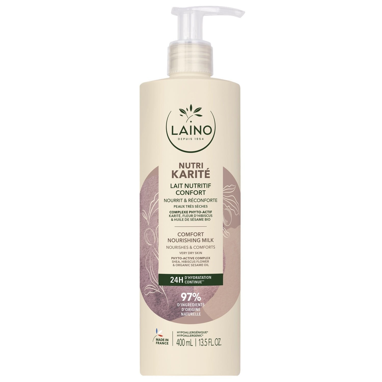 Lait Corps Peau Sèche à Très Sèche Nutritif Hydratant Karité LAINO la pompe de 400mL