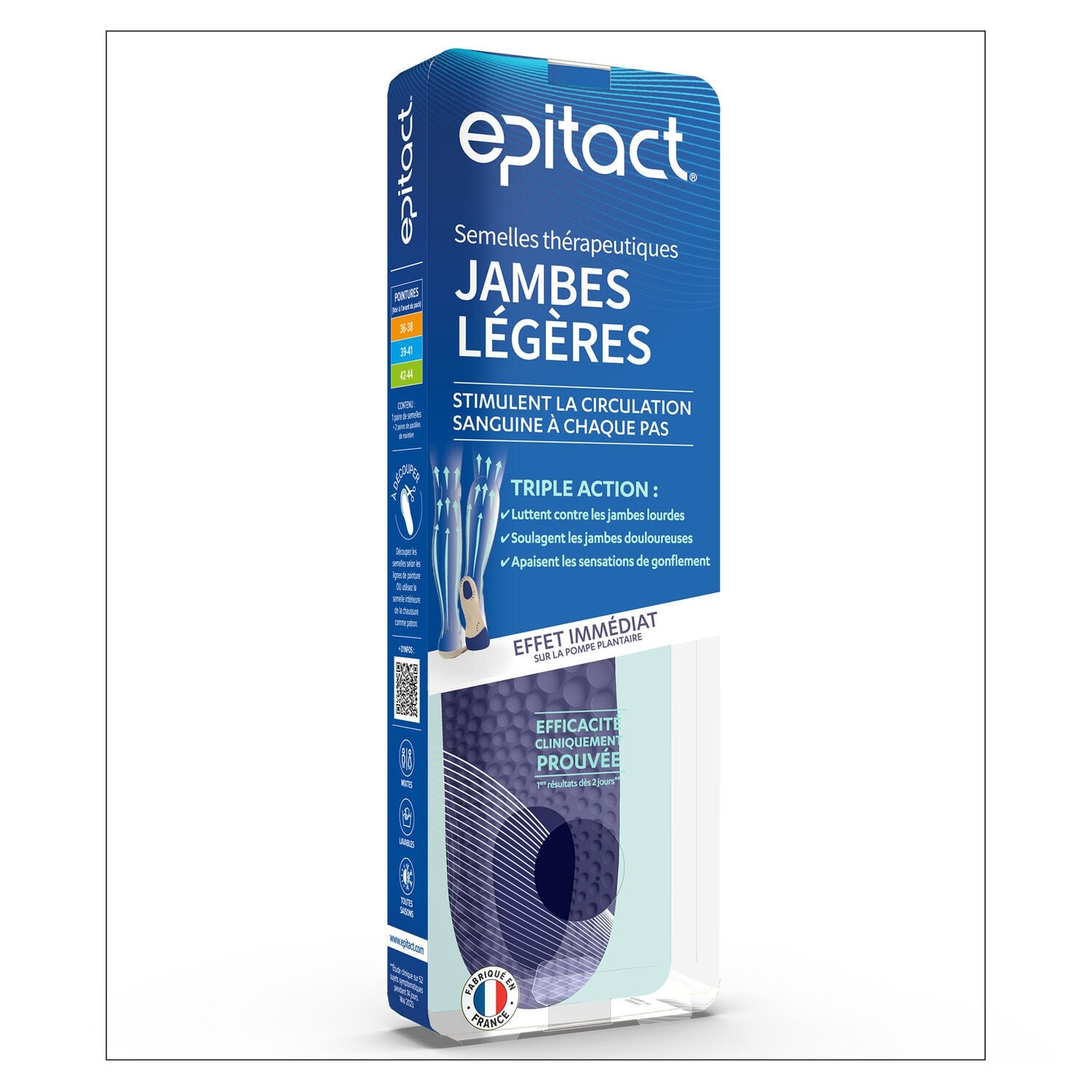Semelles Thérapeutiques Taille 36-38 Jambes Légères Stimule la Circulation EPITACT 