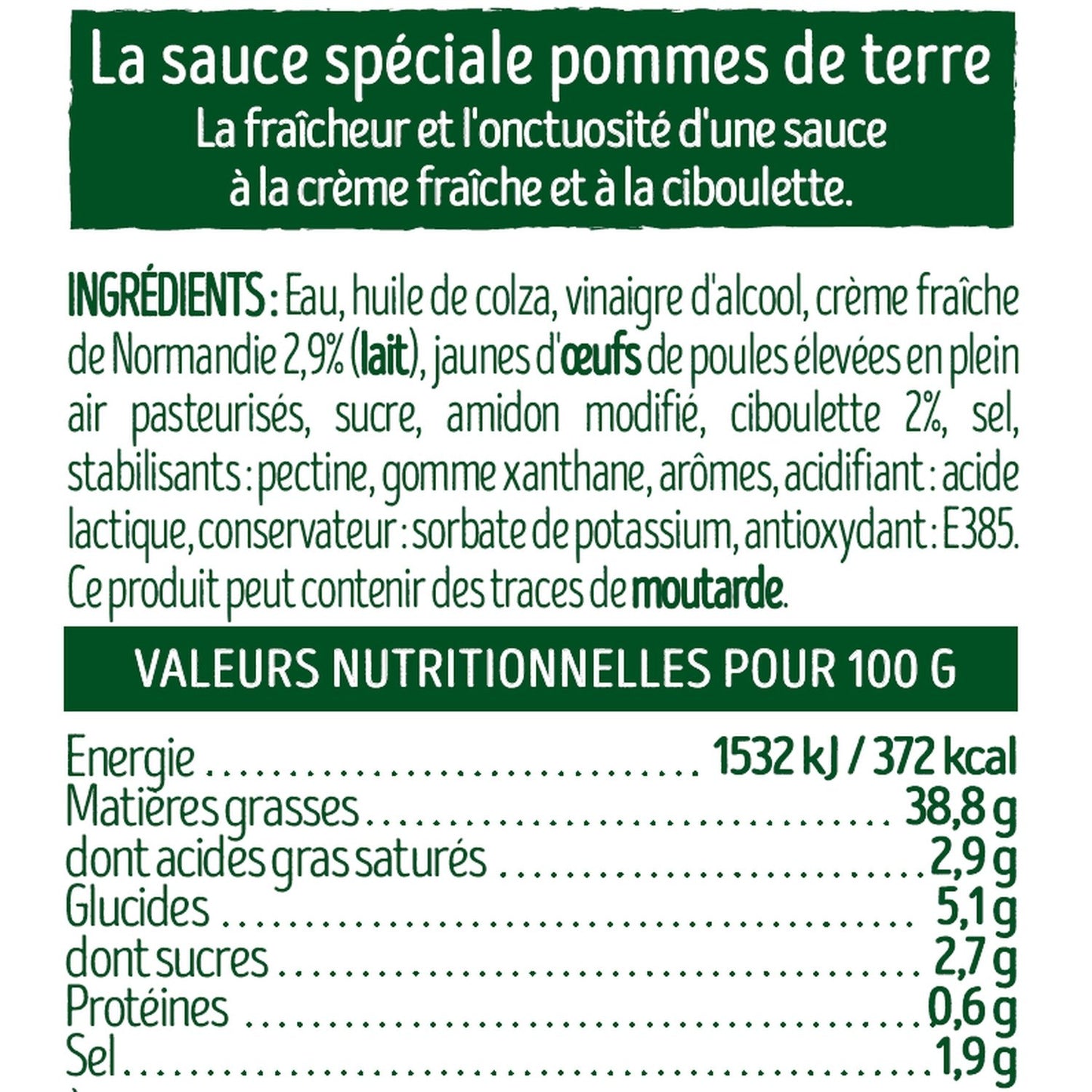 Sauce Spéciale Pommes de Terre Crème Fraîche et Ciboulette BENEDICTA