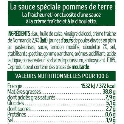 Sauce Spéciale Pommes de Terre Crème Fraîche et Ciboulette BENEDICTA