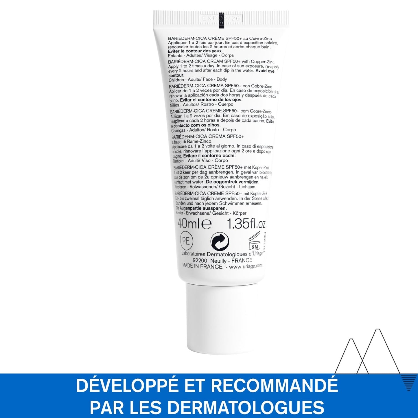 Crème Protège Isole Apaise et Assainit Les Peaux Fragilisées Et Irritées Très Haute Protection 50+ Cica-Crème Au Cuivre-Zinc Bariéderm URIAGE 