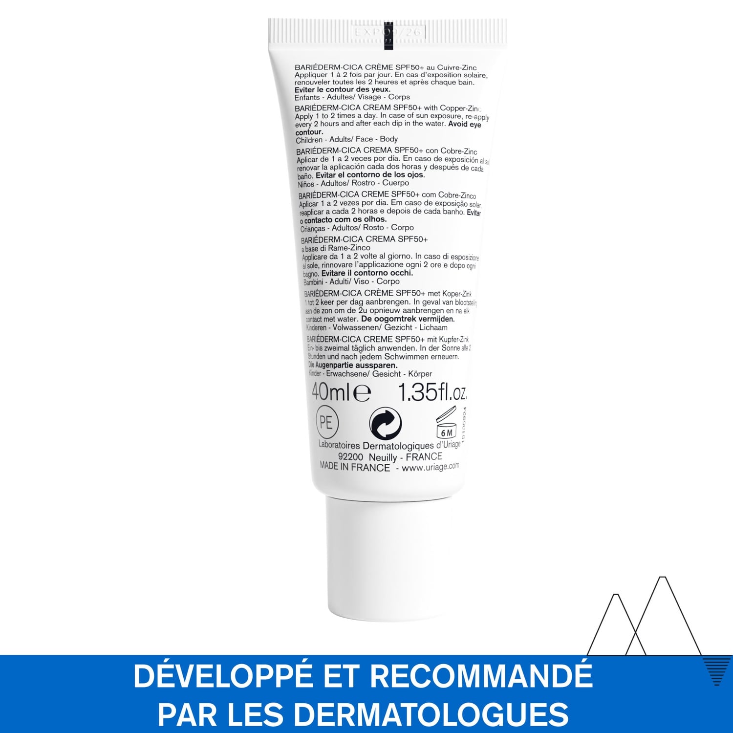 Crème Protège Isole Apaise et Assainit Les Peaux Fragilisées Et Irritées Très Haute Protection 50+ Cica-Crème Au Cuivre-Zinc Bariéderm URIAGE 