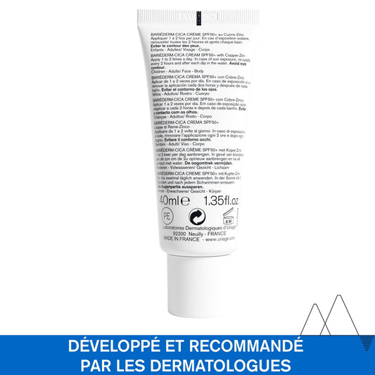 Crème Protège Isole Apaise et Assainit Les Peaux Fragilisées Et Irritées Très Haute Protection 50+ Cica-Crème Au Cuivre-Zinc Bariéderm URIAGE 