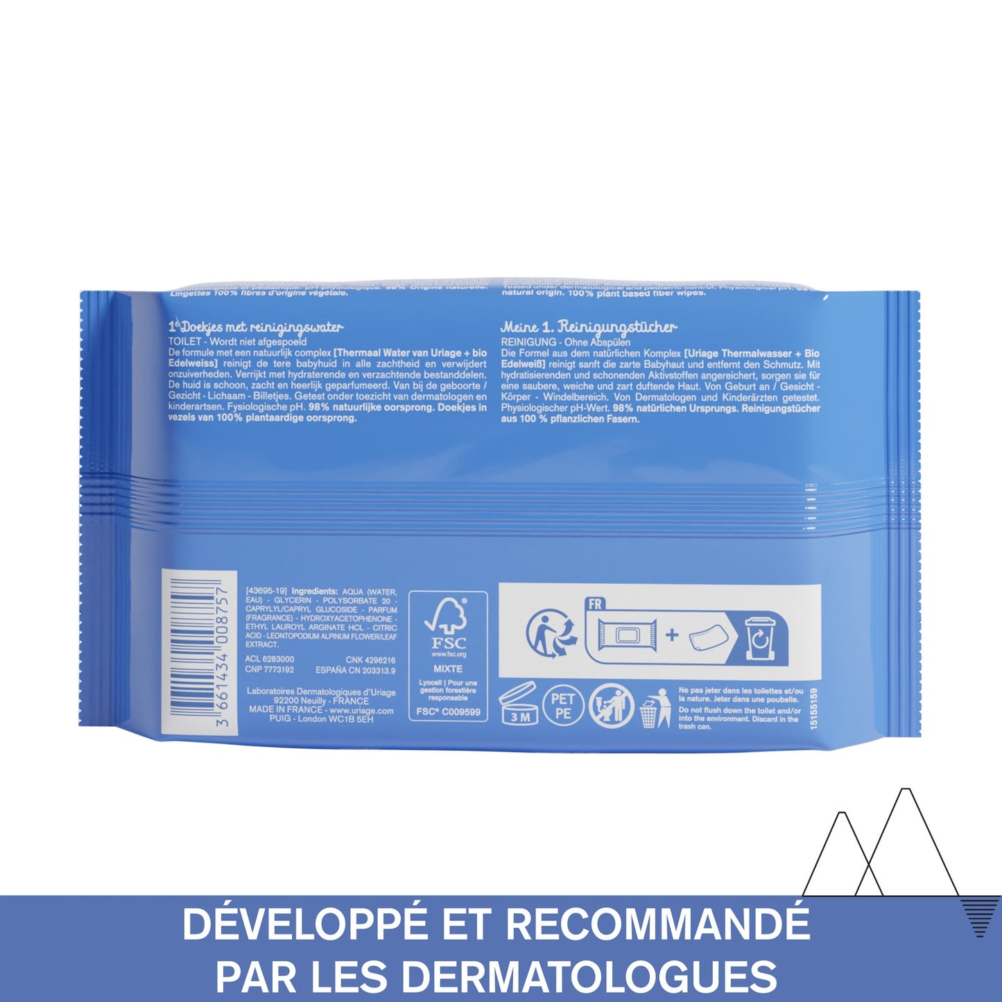 Lingettes bébé à l'Eau Thermale d'Uriage et Edelweiss Bio URIAGE 