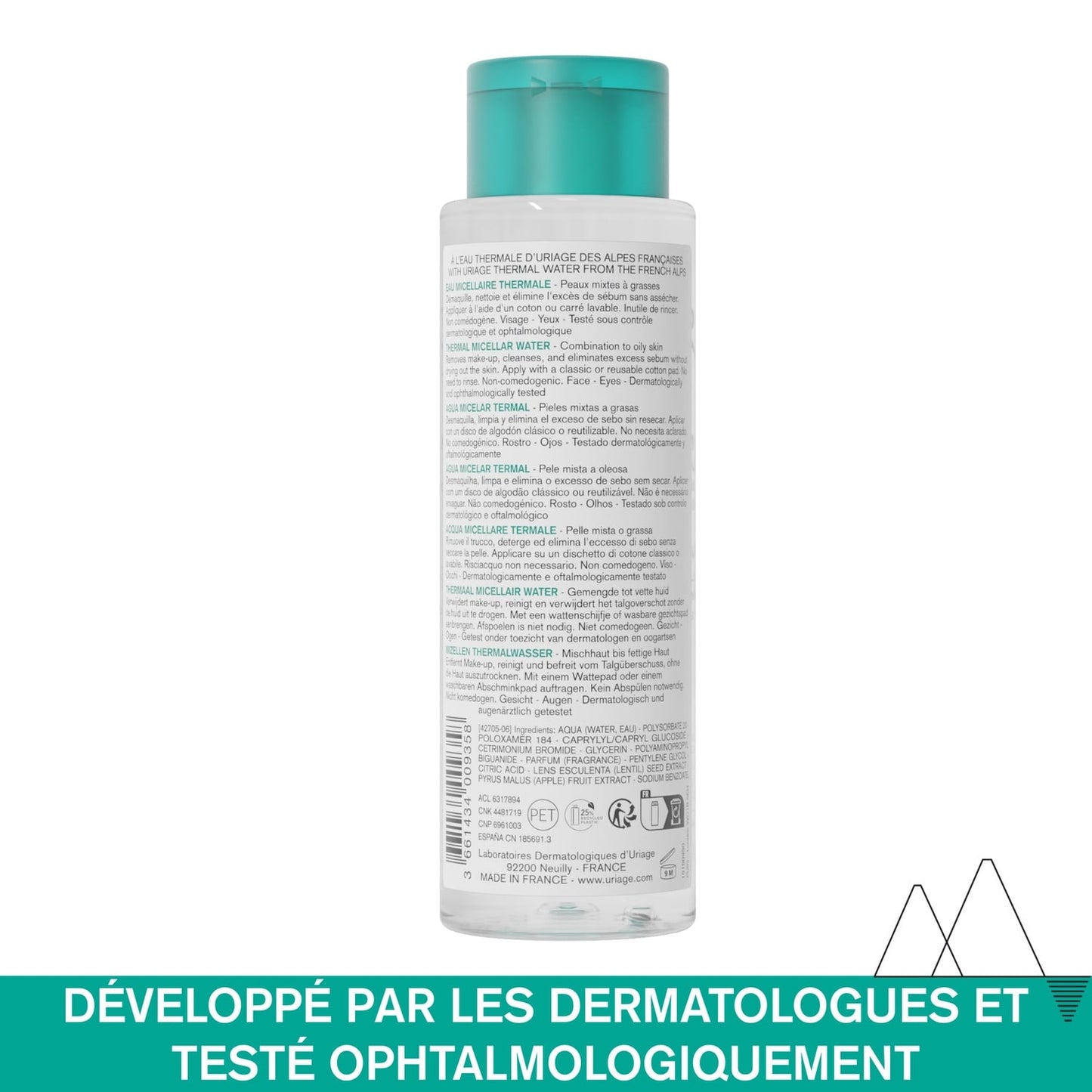 Eau micellaire Visage Yeux Peaux Mixtes à Grasses Thermale Purifiante à l'Extrait de Pomme URIAGE 