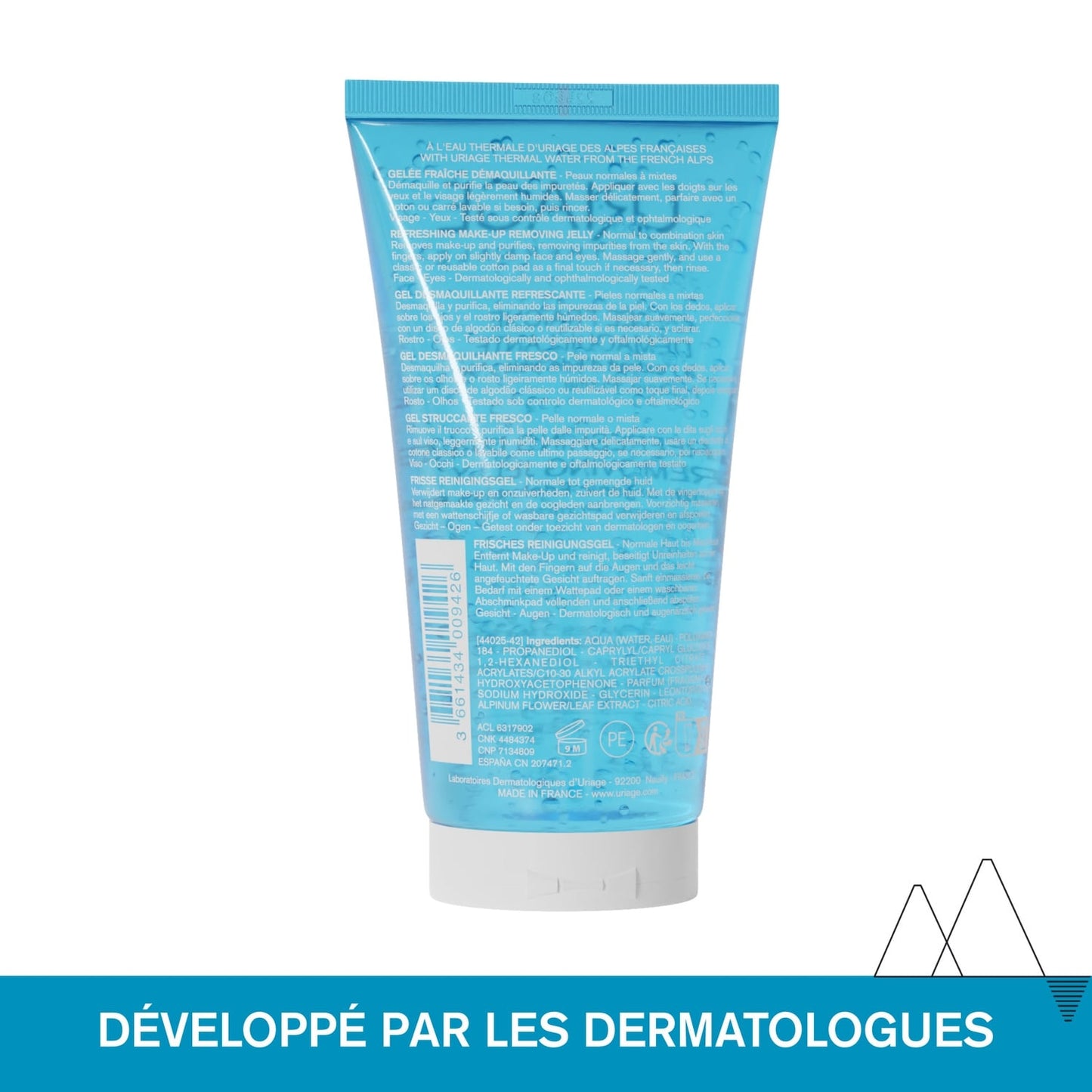 Gel nettoyant Visage Yeux Nettoie et Démaquille en Douceur Enrichie en Eau Thermale et Edelweiss Bio URIAGE 