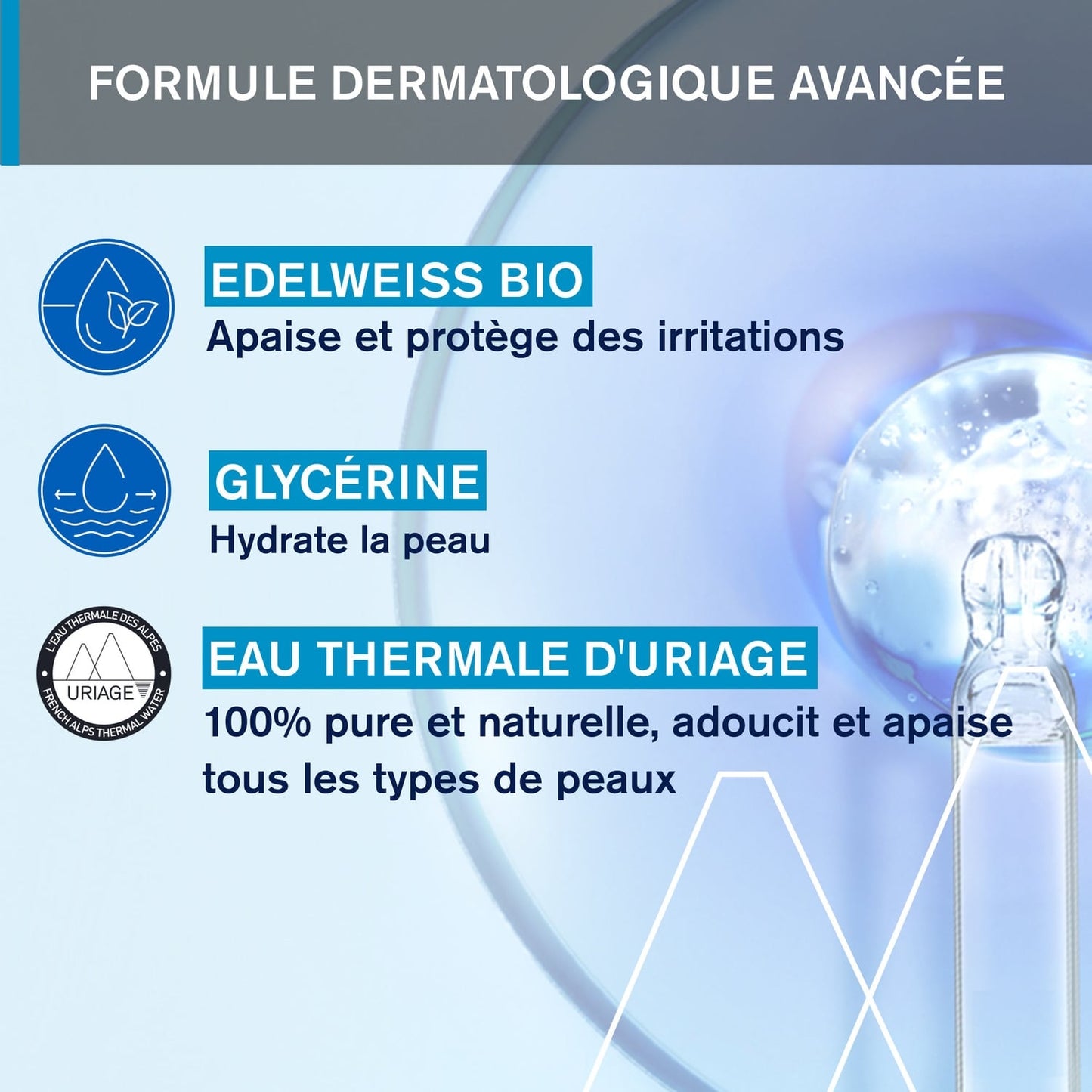 Gel nettoyant Visage Yeux Nettoie et Démaquille en Douceur Enrichie en Eau Thermale et Edelweiss Bio URIAGE 