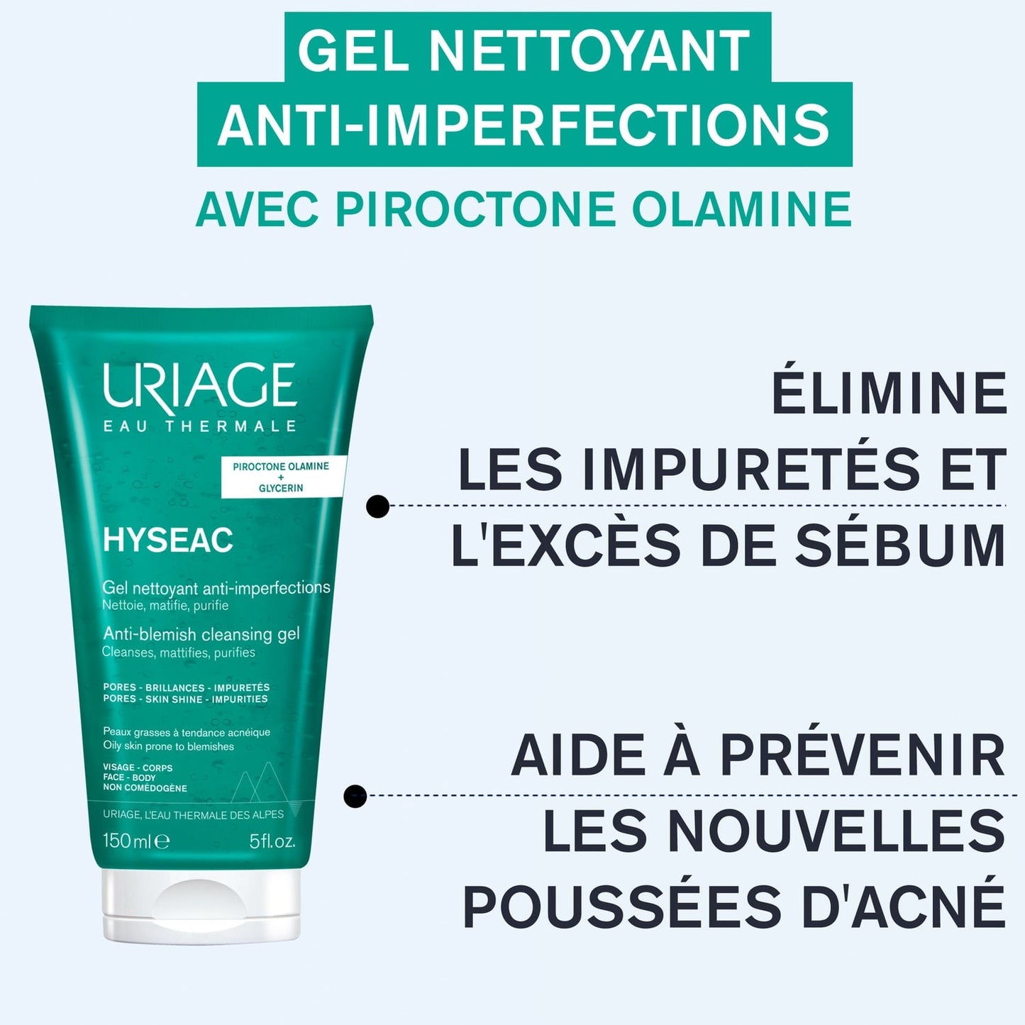 Gel Visage Anti Imperfections Peaux Grasses à Tendance Acnéique Purifiant et Matifiant Hyseac URIAGE 