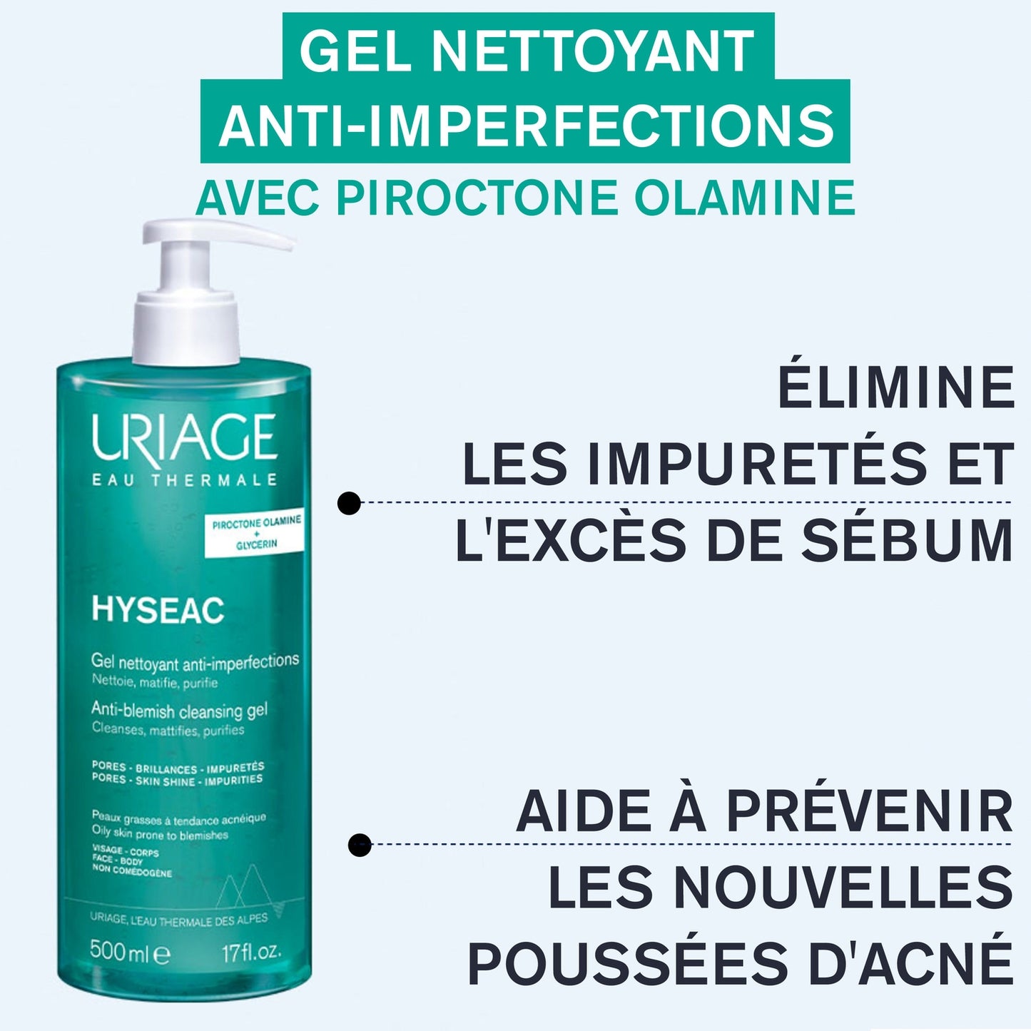 Gel Visage Peaux Grasses à Tendance Acnéique Nettoyant Anti-Imperfections Hyseac URIAGE 