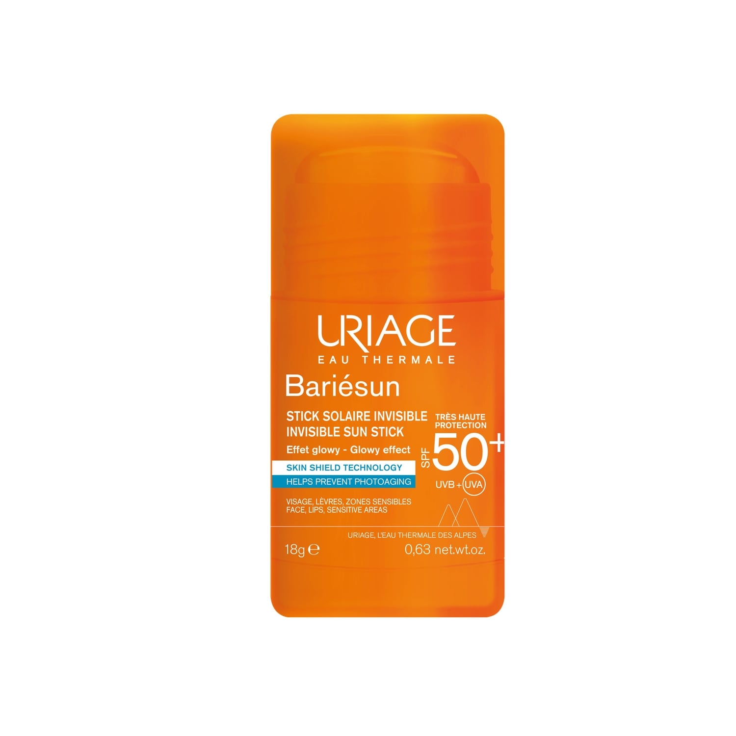 Stick solaire Zones Sensibles Invisible Effet Glowy Spf 50+ Bariésun URIAGE 
