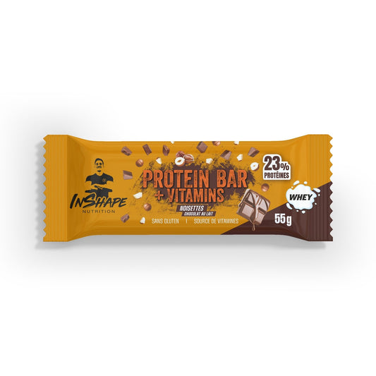 Barre Protéiné Noisettes & Chocolat au Lait INSHAPE NUTRITION la barre de 55g