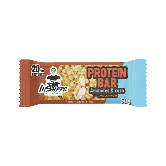 Barre Protéiné Amandes, Coco & Chocolat Noir INSHAPE NUTRITION la barre de 50g
